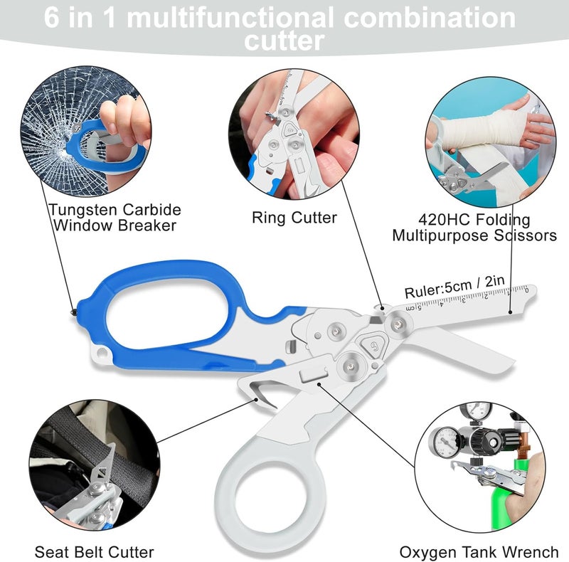 Lemasa6 in 1 Multifunctional Combination Tool, Folding Retractable Emergency Shears, Outdoor Camping Tools, Seat Belt Cutter, Oxygen Cylinder Wrench, Complimentary Adjustable Wrench (blue-grey) - Image 3